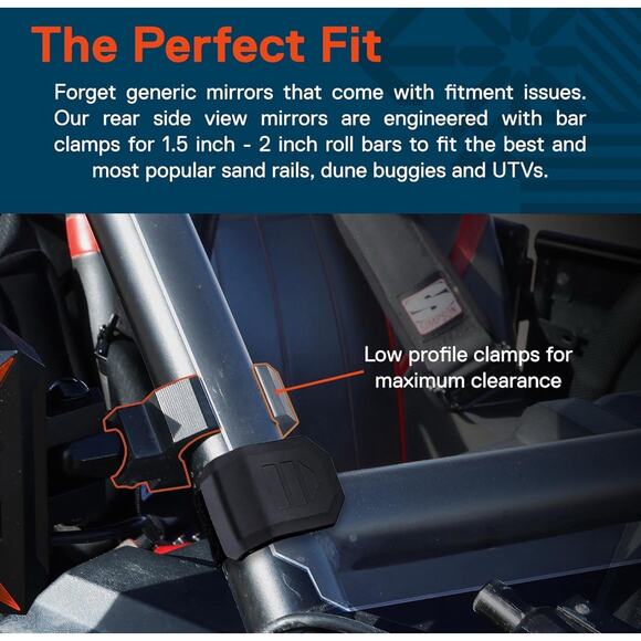 UTV Side Mirrors w/ Amber Turn Signals & LED Pods – Fits RZR Ranger Can-Am - Picture 5 of 8